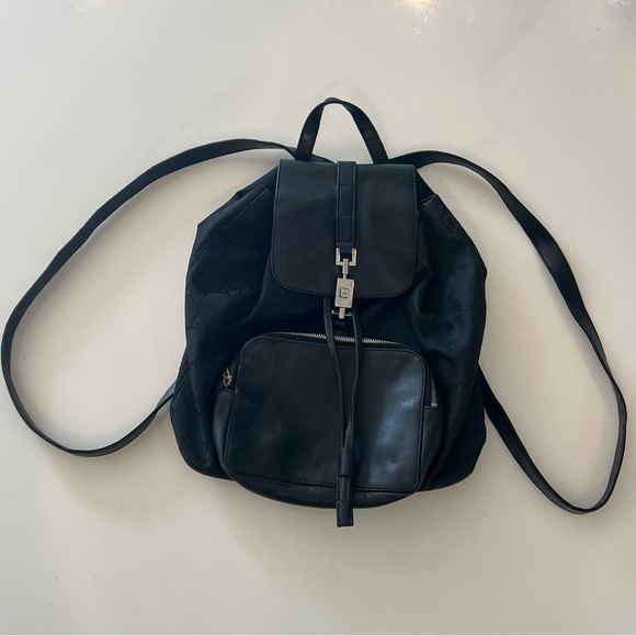 Authentic Gucci Black Monogram and Leather Backpack - Picture 1 of 16
